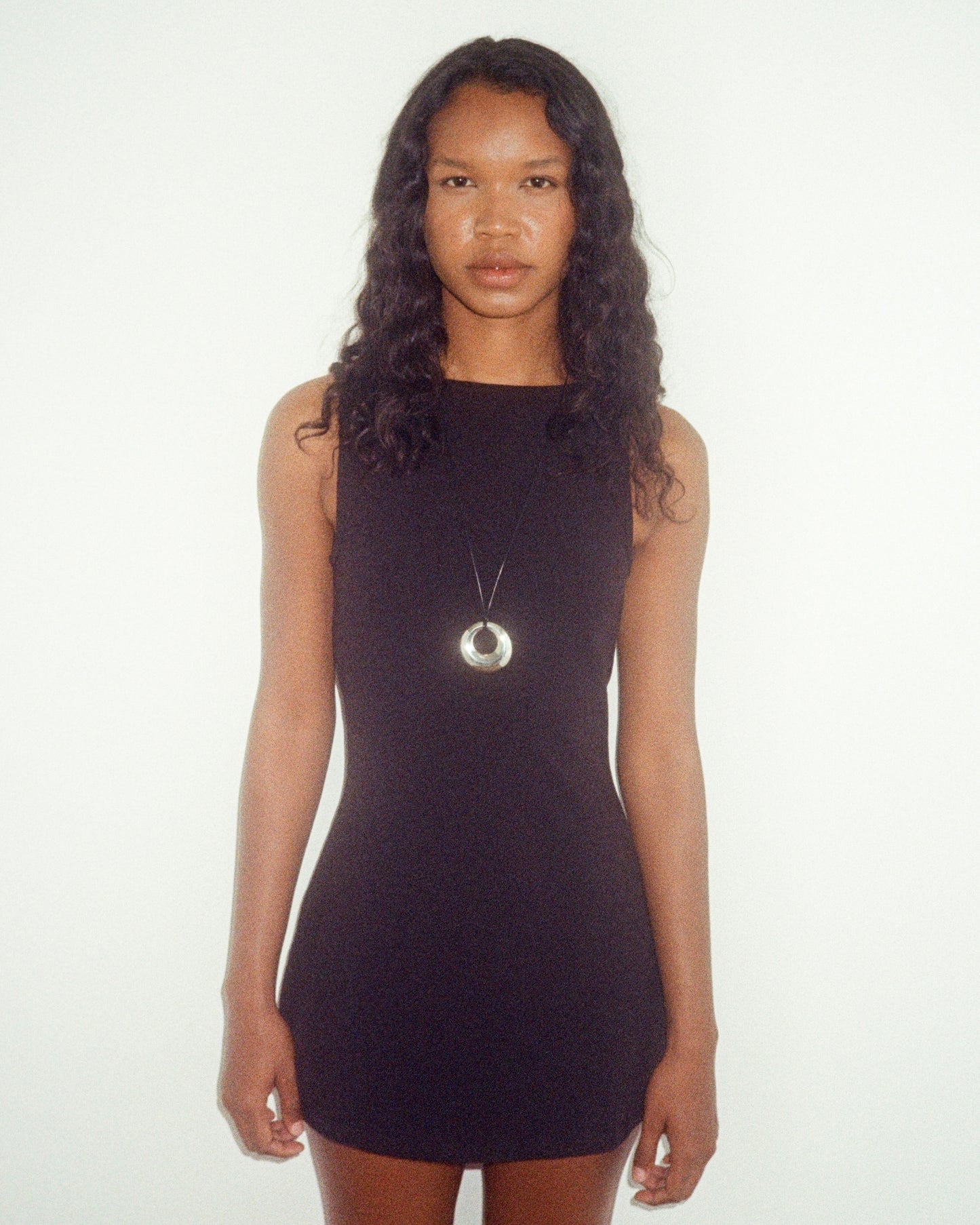 SILVER HOOP LONG CORD NECKLACE