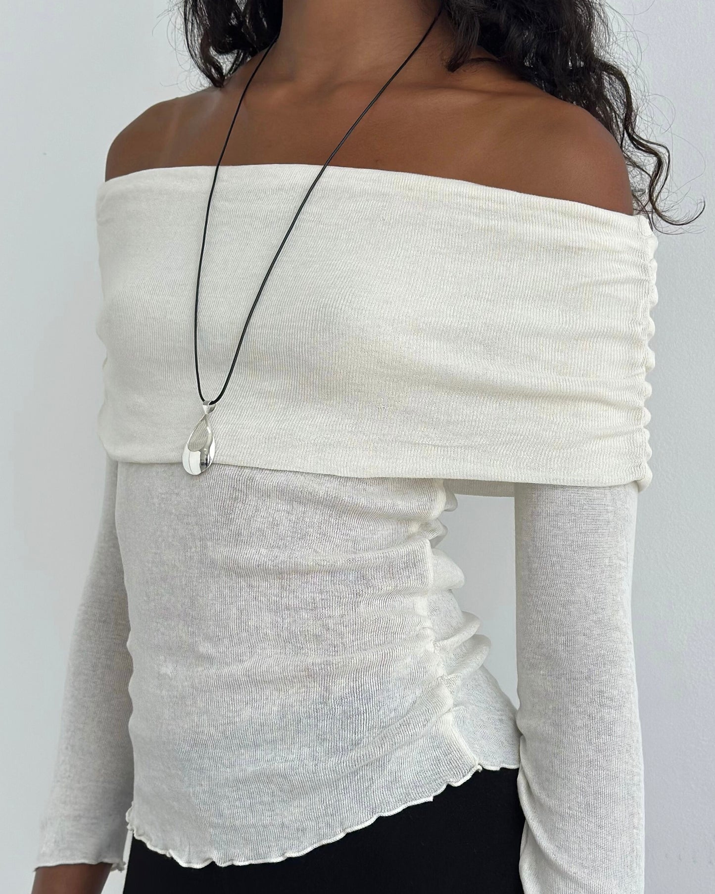 SILVER TEARDROP LONG CORD NECKLACE