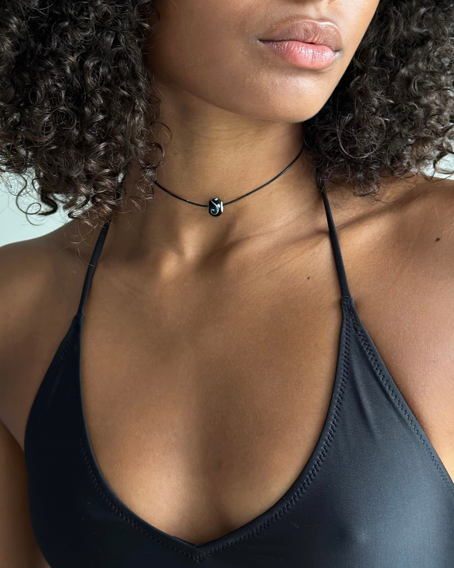 TINY WHITE / BLACK PAINTED GLASS SPHERE NECKLACE