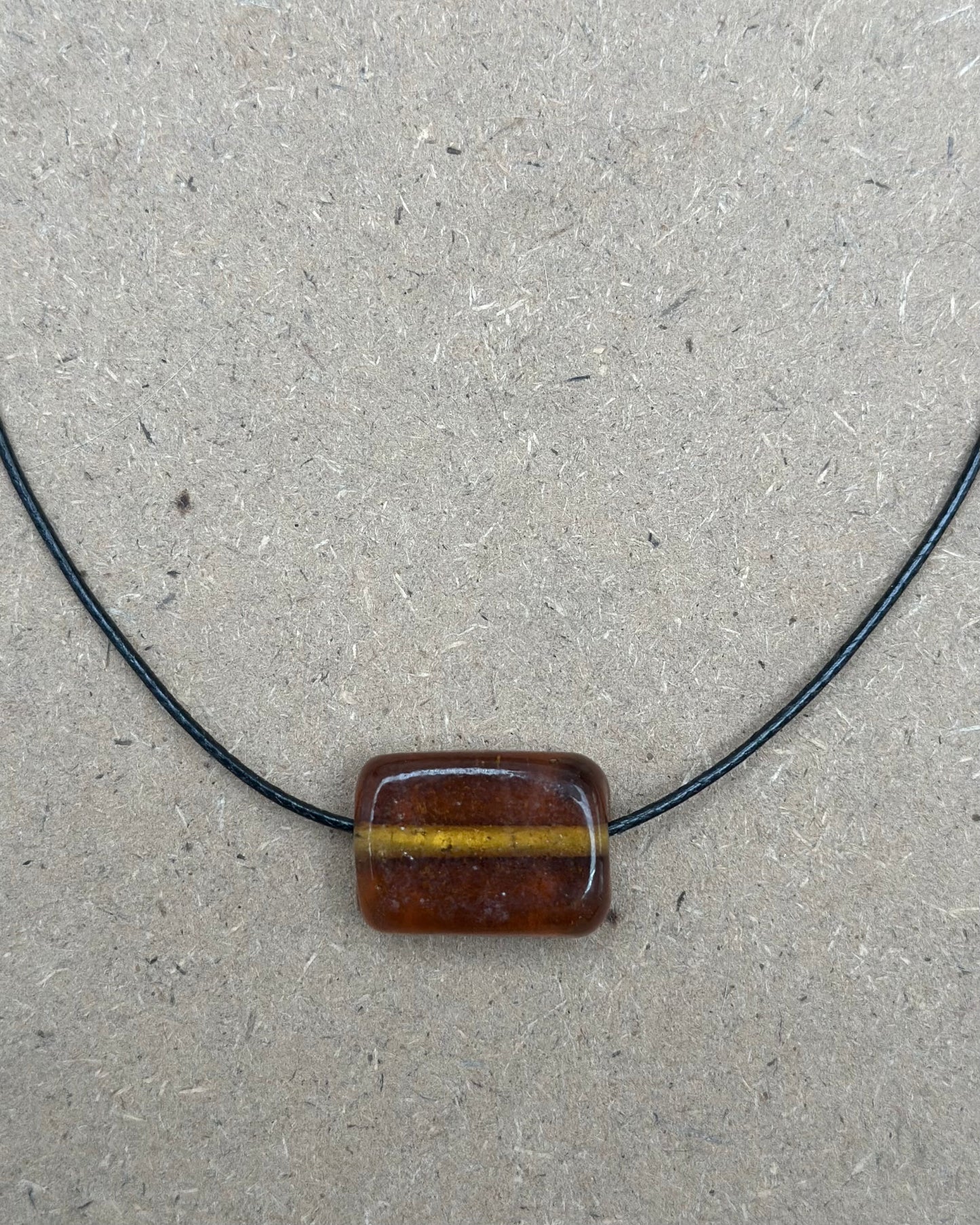 SMALL CLEAR BROWN GLASS RECTANGLE NECKLACE