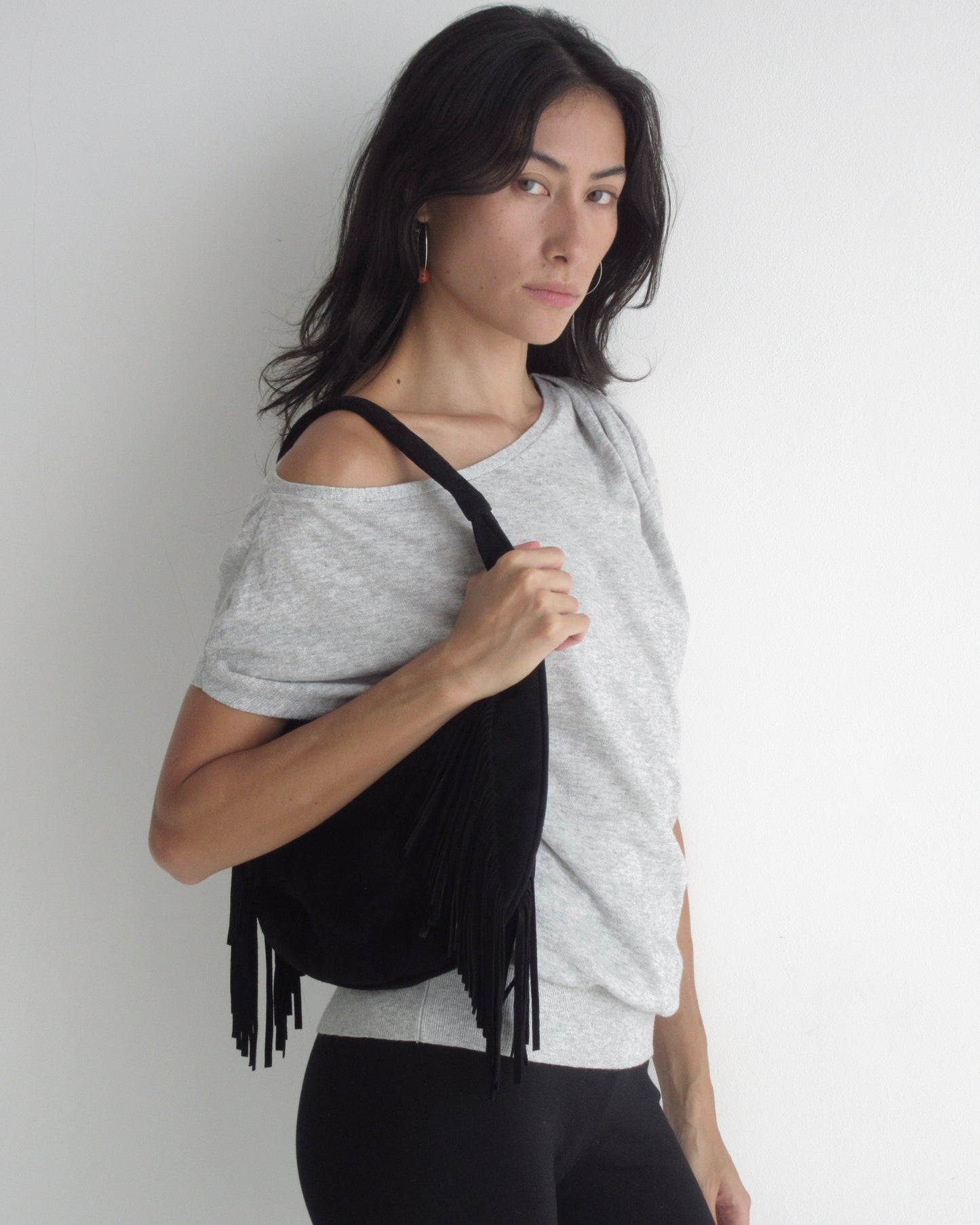 BLACK SUEDE TASSEL BINX BAG
