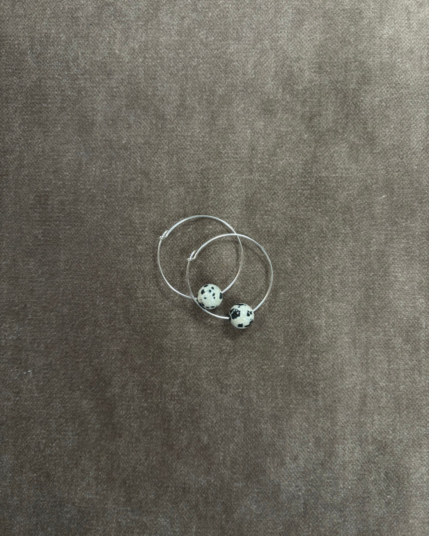 SMALL DALMATIAN JASPER SPHERE HOOP EARRINGS 01