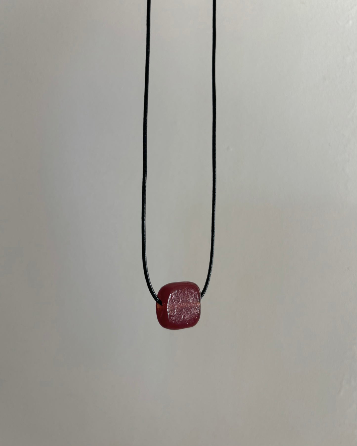 TINY RED GLASS RECTANGLE NECKLACE