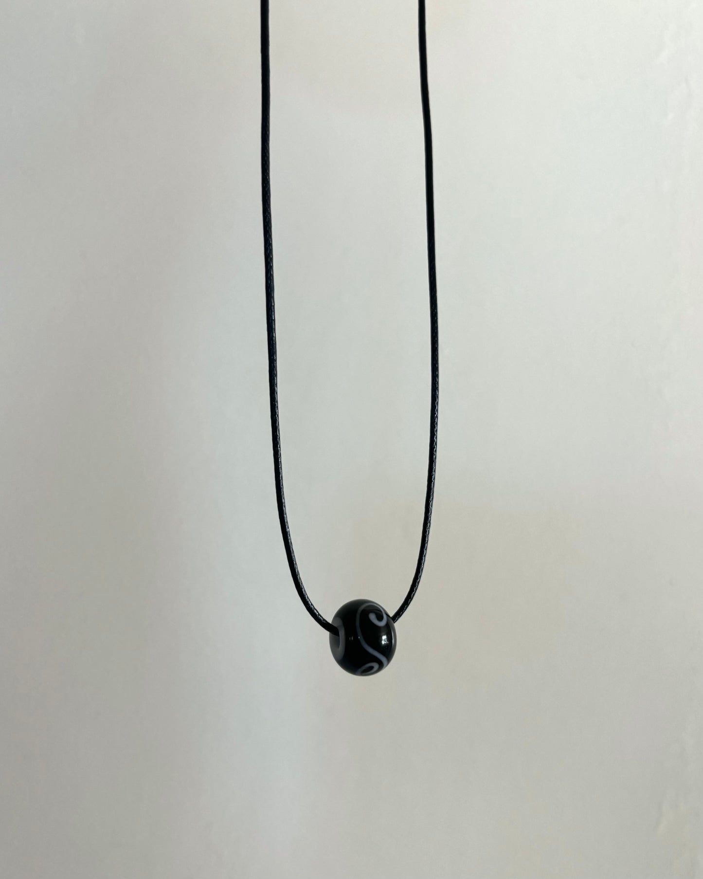 TINY WHITE / BLACK PAINTED GLASS SPHERE NECKLACE