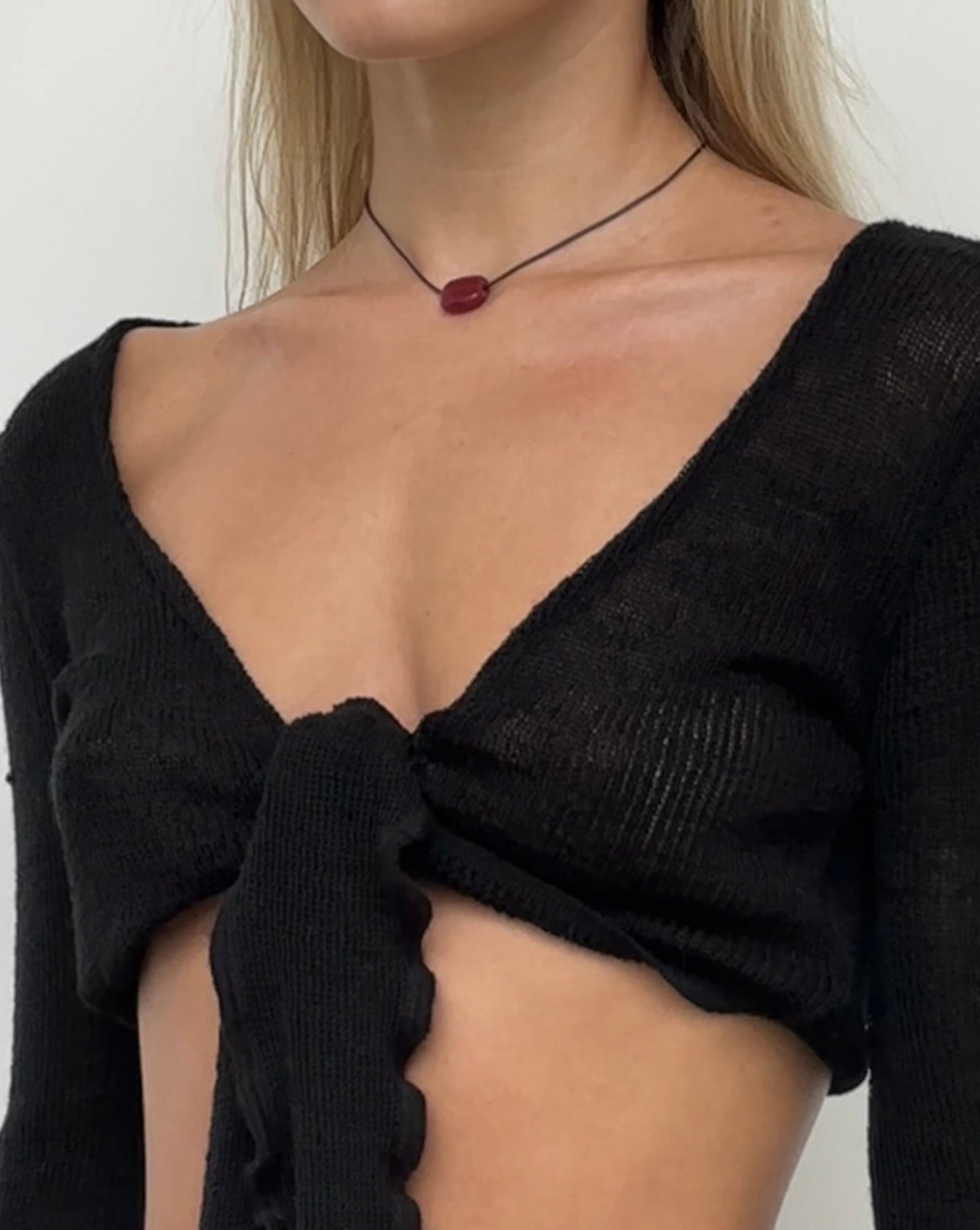 TINY CLEAR RED GLASS RECTANGLE NECKLACE