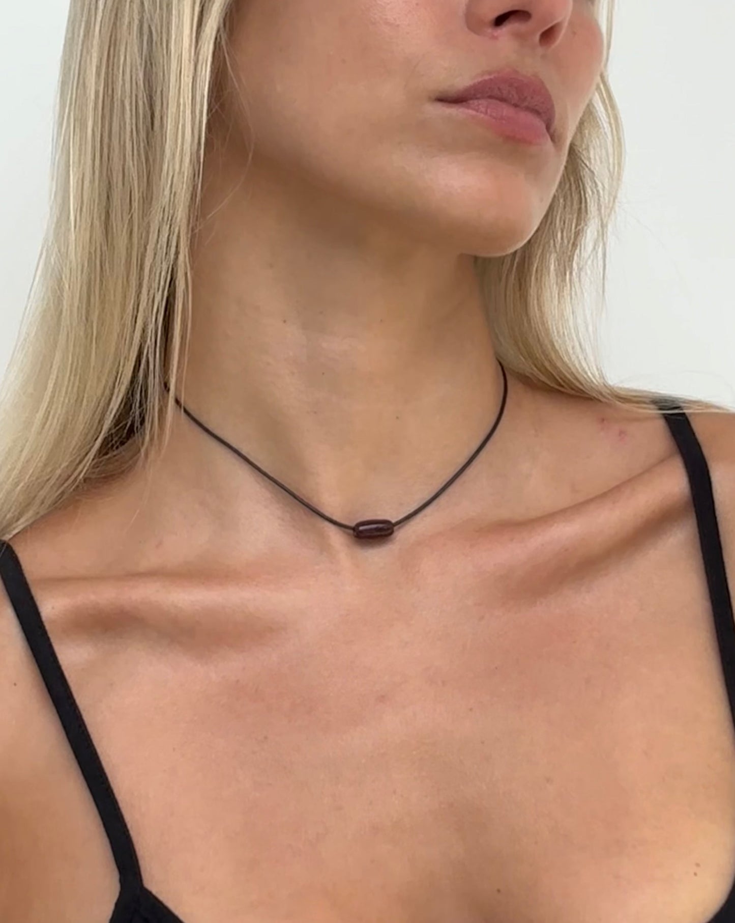 TINY BROWN GLASS BEAN NECKLACE