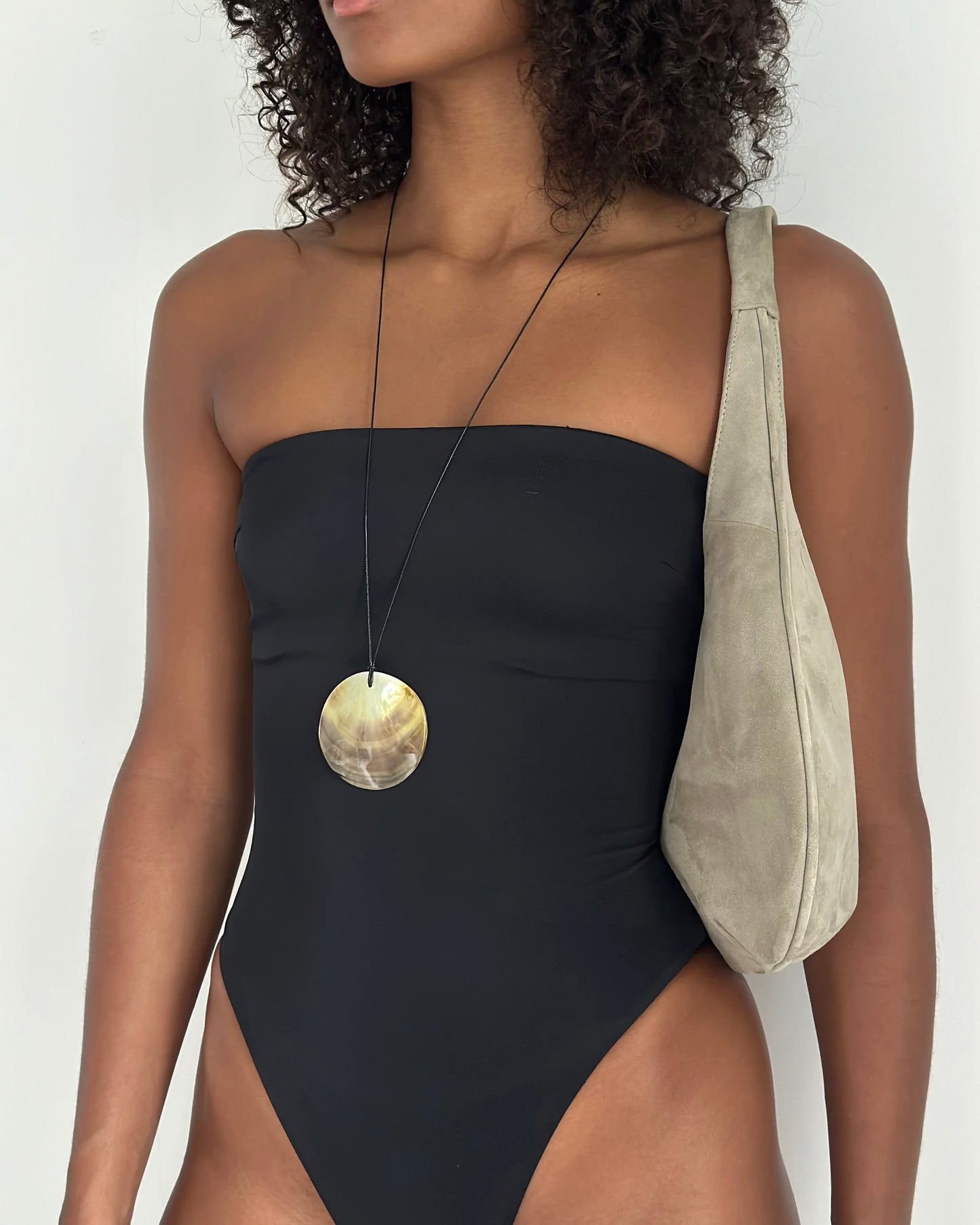 MOTHER OF PEARL SHELL DISC LONG CORD NECKLACE