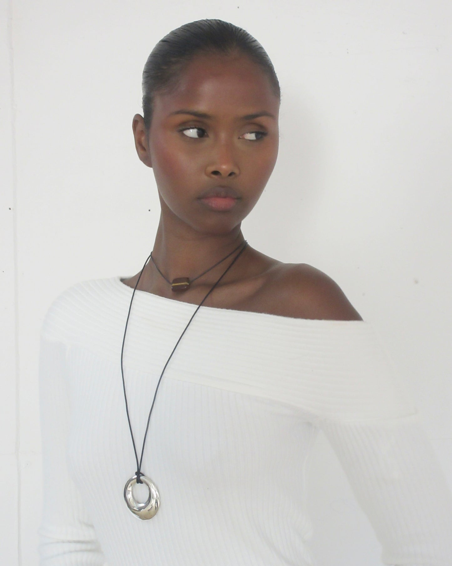 SMALL CLEAR BROWN GLASS RECTANGLE NECKLACE