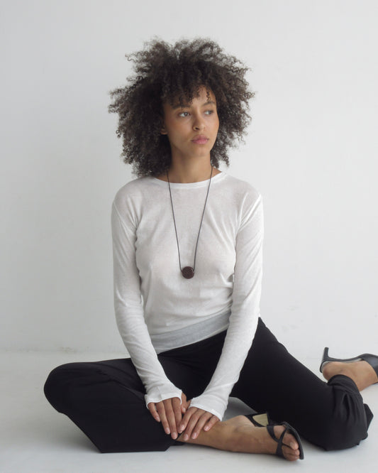 LARGE BROWN GLASS CIRCLE LONG CORD NECKLACE