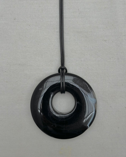 BLACK AGATE HOOP NECKLACE 06