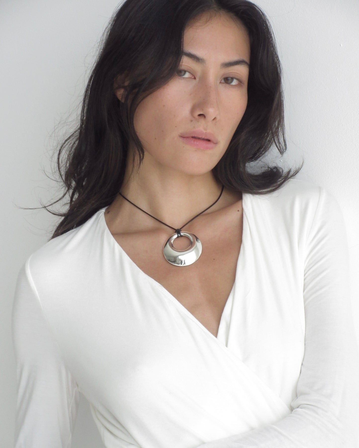 SILVER HOOP CORD NECKLACE