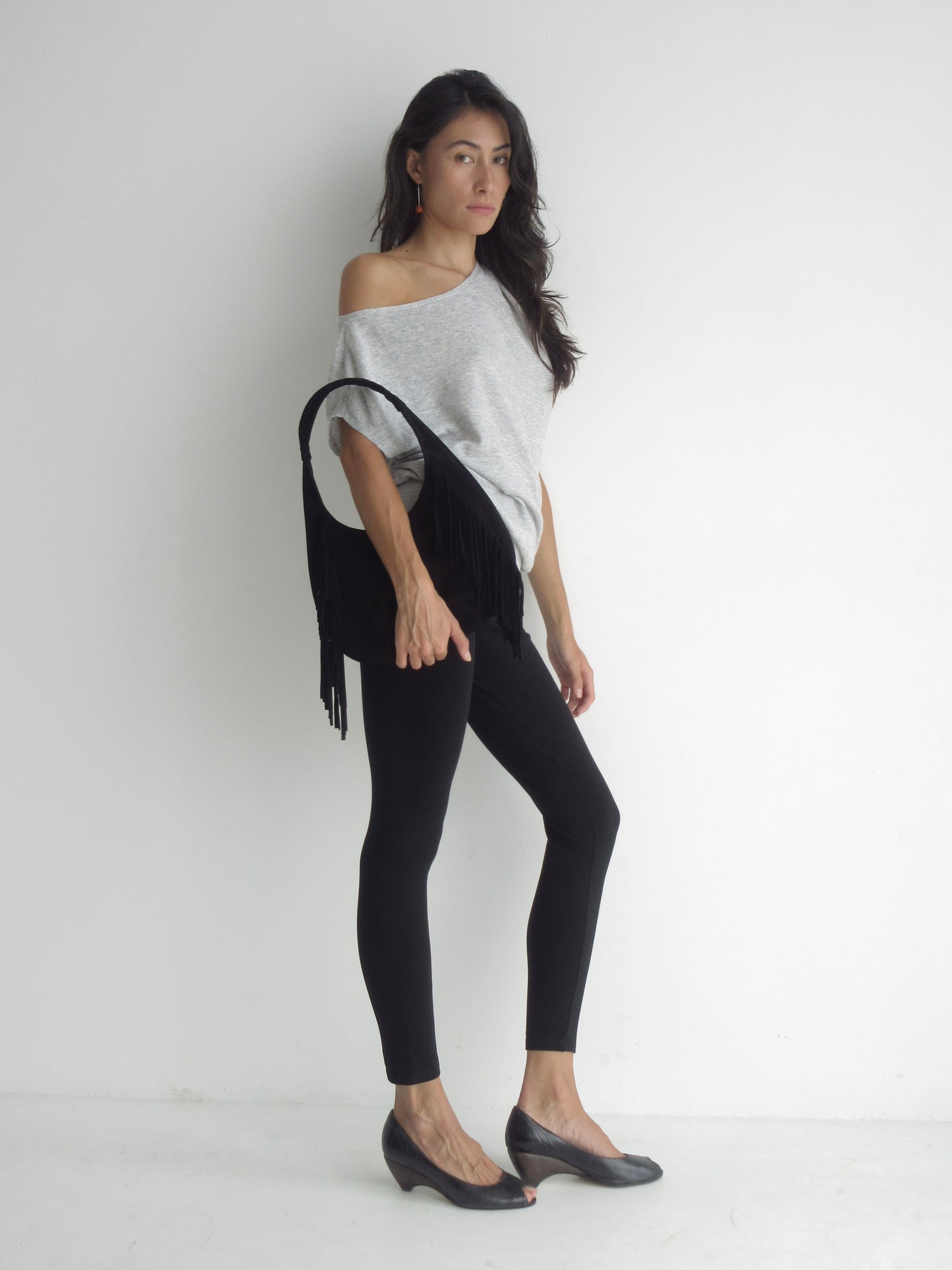 BLACK SUEDE TASSEL BINX BAG