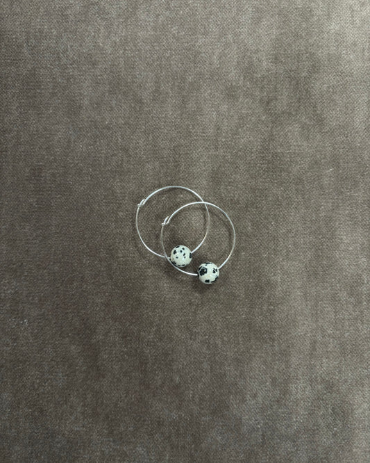 SMALL DALMATIAN JASPER SPHERE HOOP EARRINGS 01