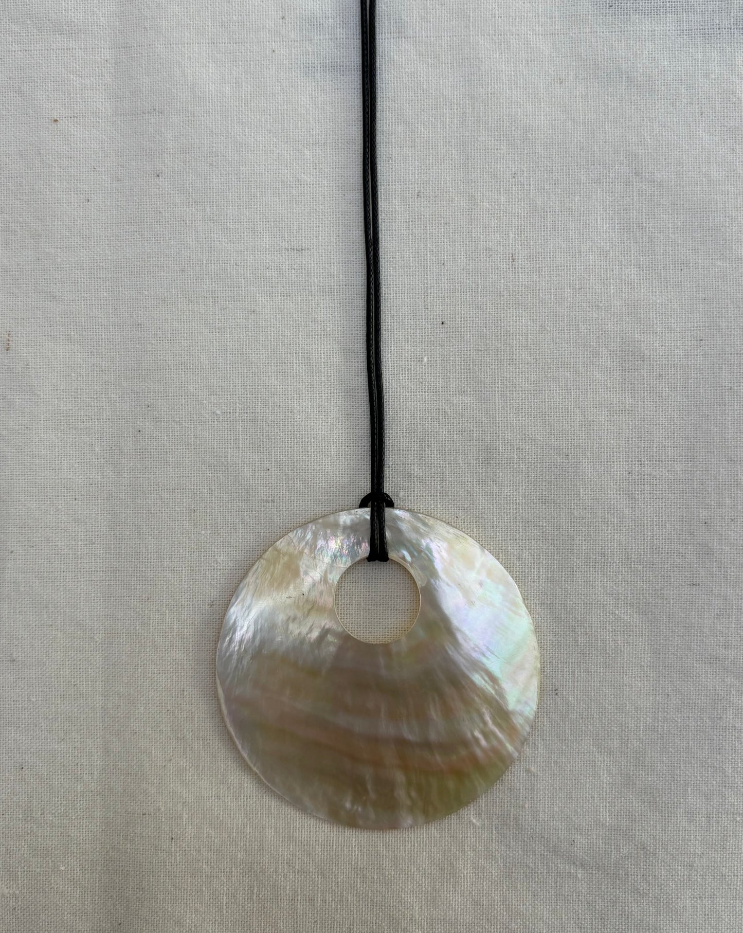 LARGE WARM MOTHER OF PEARL HOOP NECKLACE