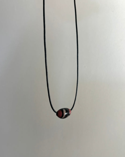 TINY RED / BLACK PAINTED GLASS BEAN NECKLACE