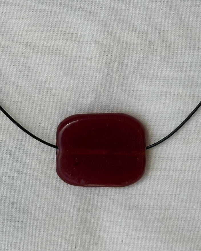 LARGE RED GLASS RECTANGLE LONG CORD NECKLACE