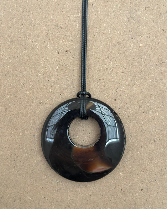 BLACK / BROWN AGATE HOOP NECKLACE 05