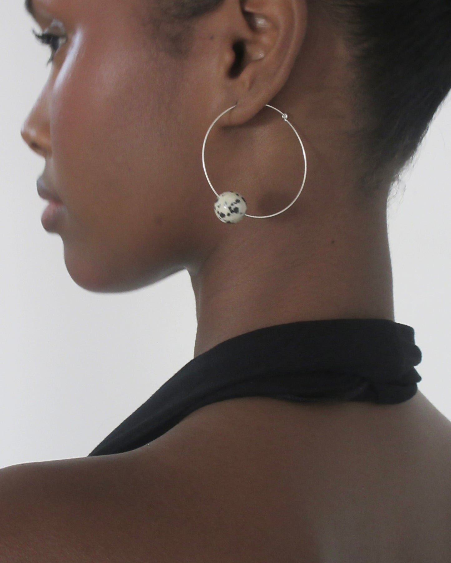 DALMATIAN JASPER SPHERE HOOP EARRINGS 01