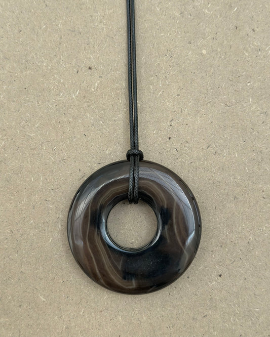 BLACK / BROWN AGATE HOOP NECKLACE 02