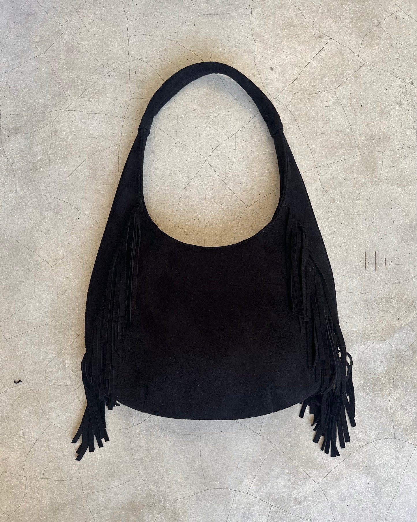 BLACK SUEDE TASSEL BINX BAG