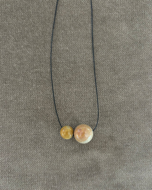 GREY / AMBER CHRYSANTHEMUM DOUBLE SPHERE NECKLACE 02