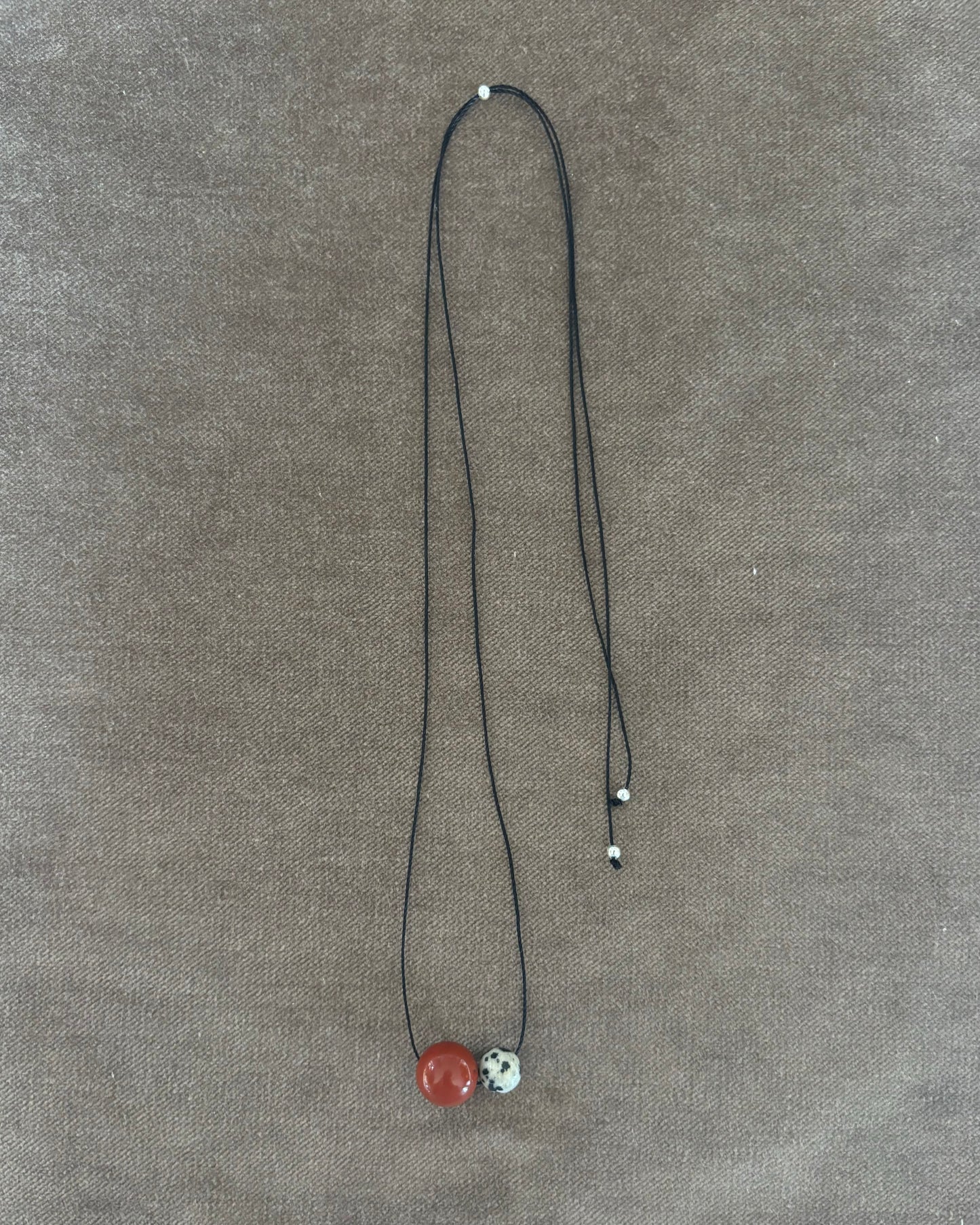 RED / DALMATION JASPER DOUBLE SPHERE NECKLACE 01