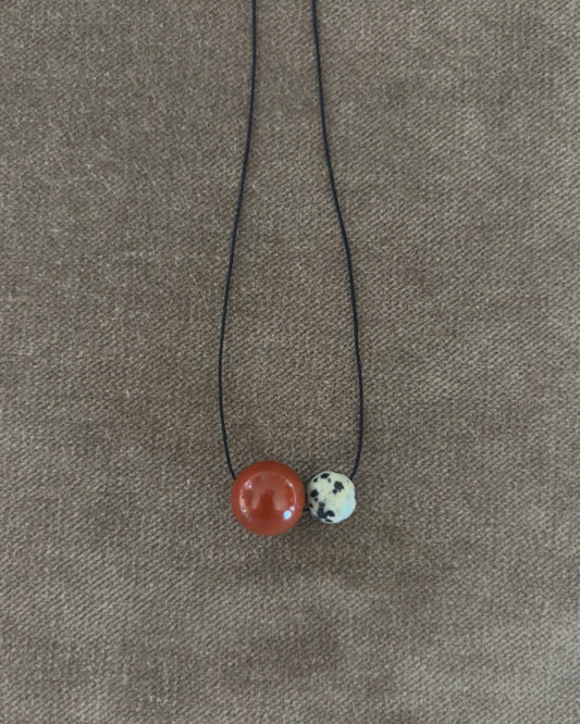RED / DALMATION JASPER DOUBLE SPHERE NECKLACE 01