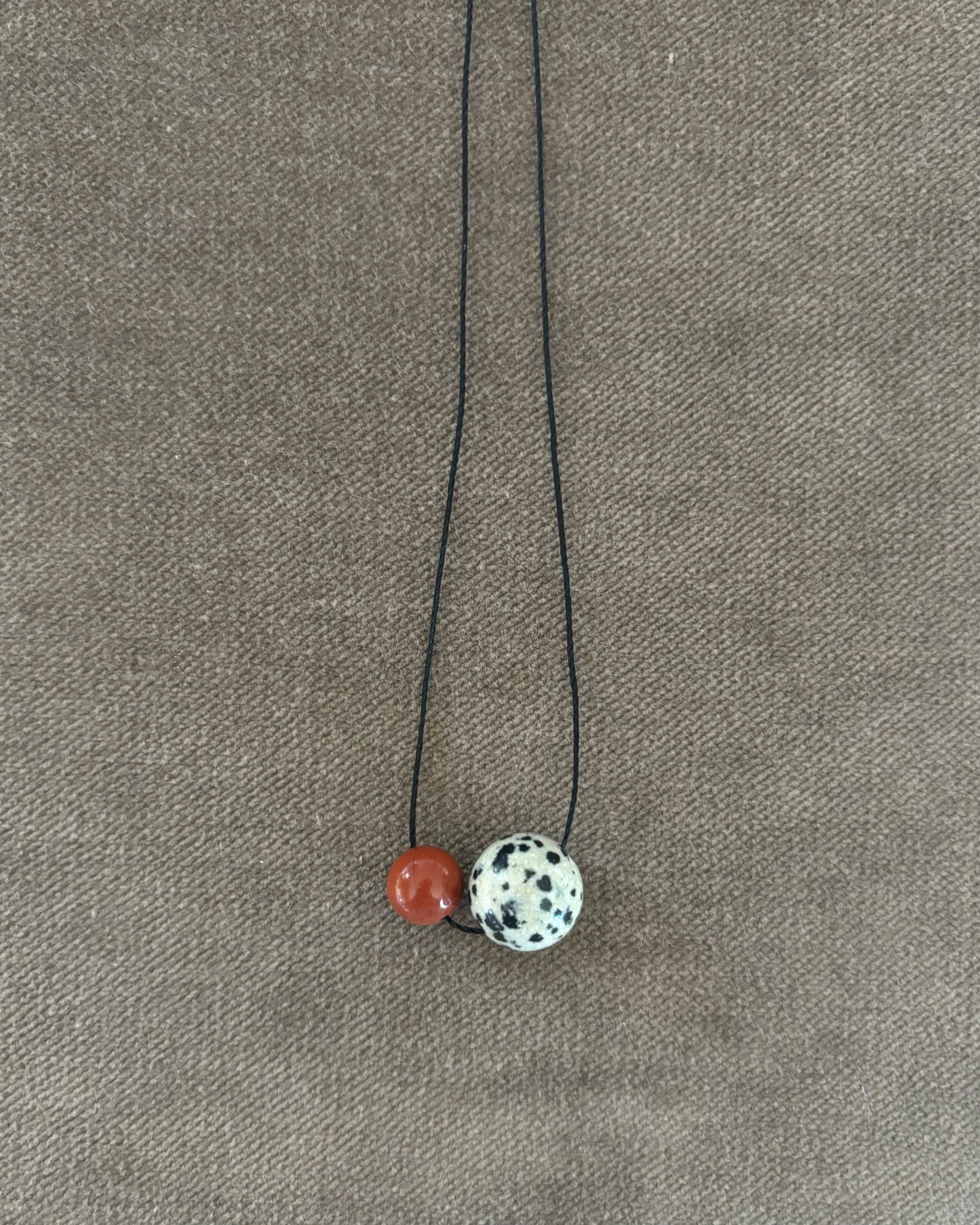RED / DALMATION JASPER DOUBLE SPHERE NECKLACE 02