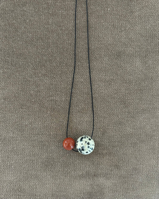 RED / DALMATION JASPER DOUBLE SPHERE NECKLACE 02