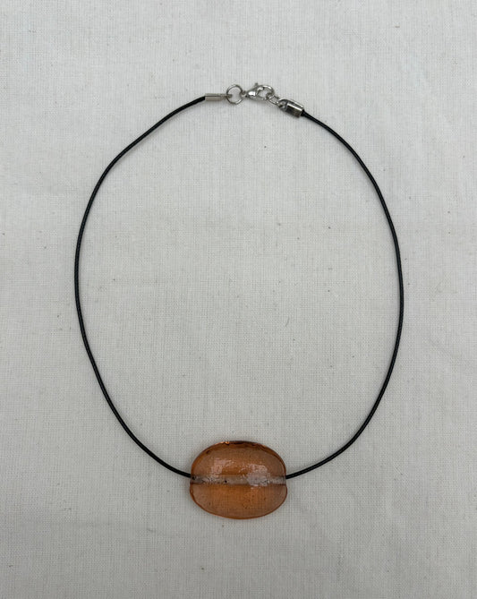 CLEAR PEACH GLASS OVAL NECKLACE