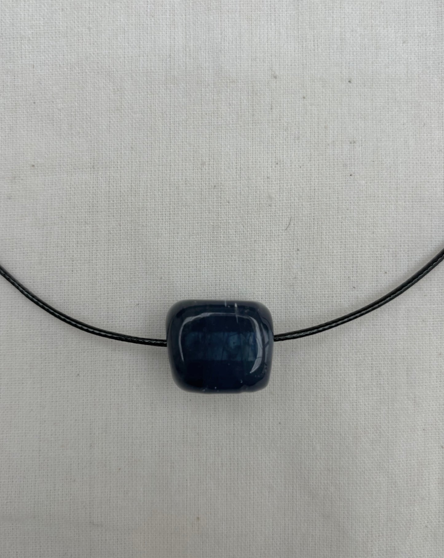 CLEAR BLUE GLASS CUBE NECKLACE