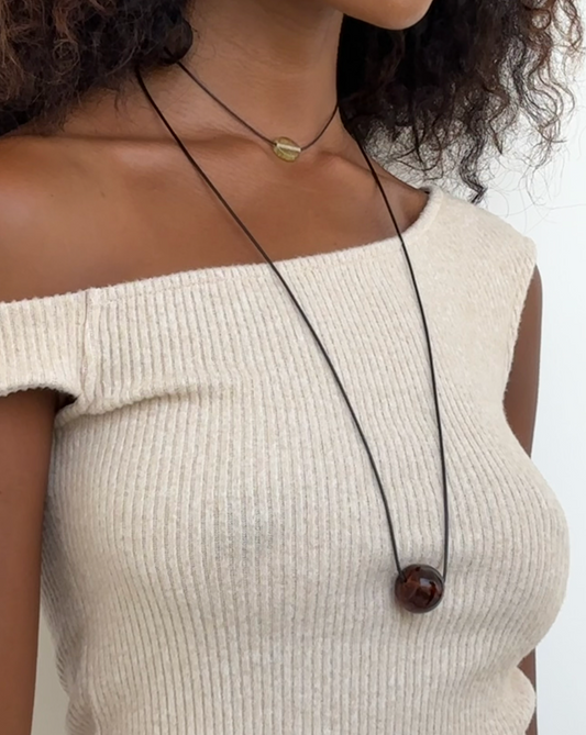 LARGE BROWN GLASS SPHERE EXTRA LONG CORD NECKLACE