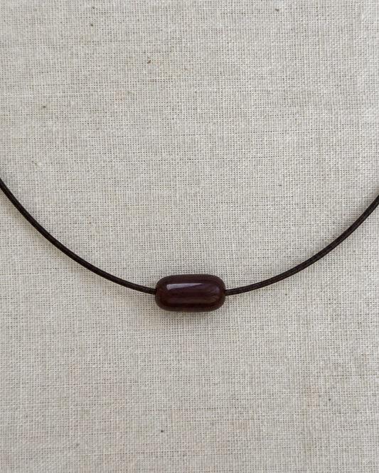 TINY BROWN GLASS BEAN NECKLACE