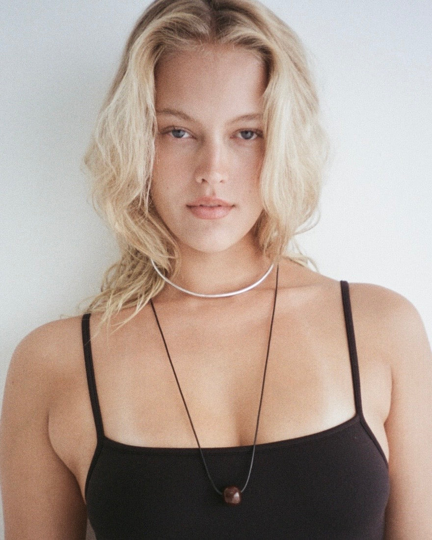 BROWN GLASS SPHERE LONG CORD NECKLACE